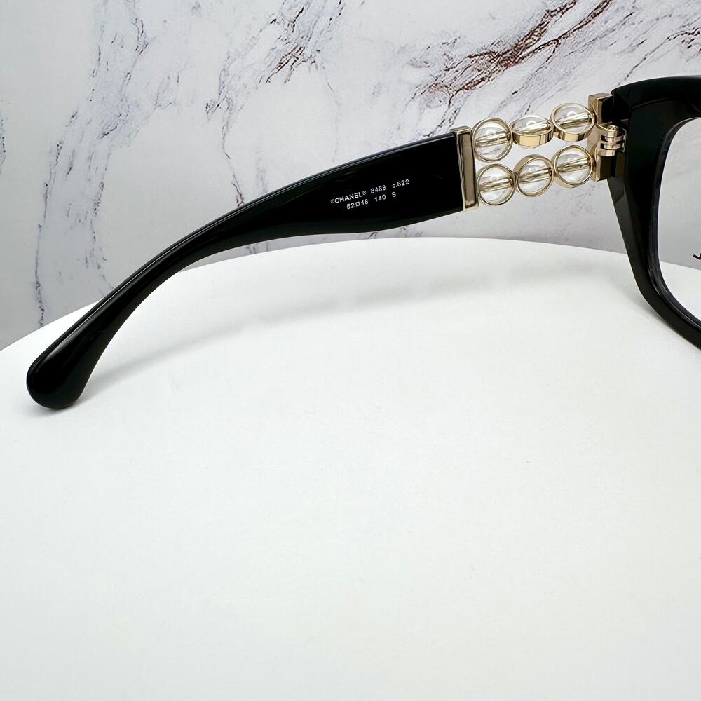 New CHANEL Eyeglasses Black Gold Cat Eye Clear Rotating Pearls 52mm - Picture 7 of 15
